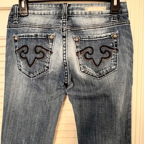 Y2K 2011 REROCK For Express Dark Distressed Low Rise Bootcut Jeans Size 0R - Picture 4 of 10